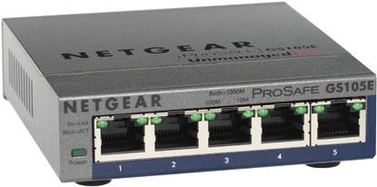 Netgear 5 PORT GIGABIT PLUS SWITCH 5 x Port Gigabit Plus Switch with PoE, Desktop, lüfterlos, 2 PoE 802.3af bis zu 22w PoE budget (GS105PE-100EUS)