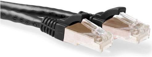 ACT Black 10 meter SFTP CAT6A patch cable snagless with RJ45 connectors. Cat6a s/ftp snagless bk 10.00m (FB6910)