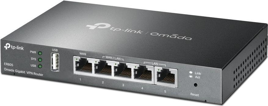 TP-LINK ER605 Omada Gigabit Multi-WAN VPN Router 1× Gigabit WAN 2× Gigabit WAN/LAN 2× Gigabit LAN 1x USB 2.0 VPN (ER605)