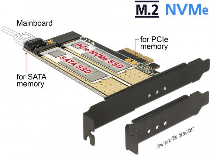 Delock PCI Express x4 Karte > 1 x intern M.2 Key B + 1 x intern NVMe M.2 Key M - Low Profile Formfaktor (89630)