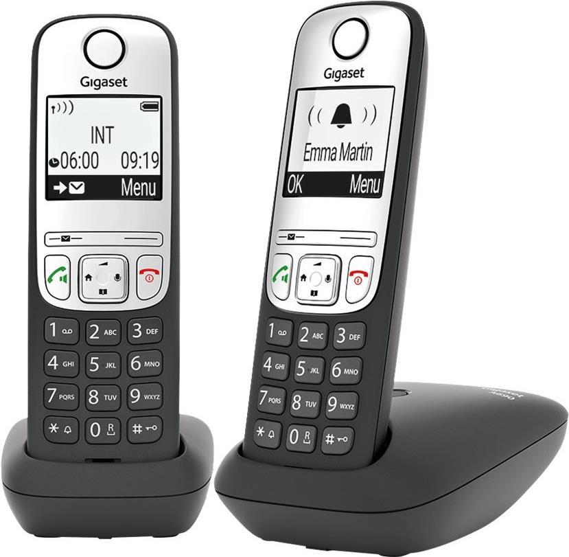 Gigaset A690 Duo Schnurloses Telefon analog Freisprechen, mit Basis, Wahlwiederholung Schwarz (L36852-H2810-B101)