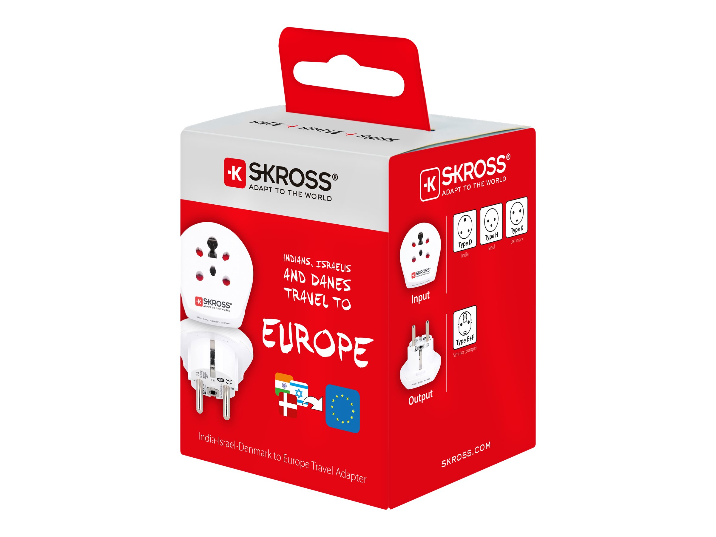 SKROSS Country Travel Adapter India-Israel-Denmark to Europe Reiseadapter Weiß