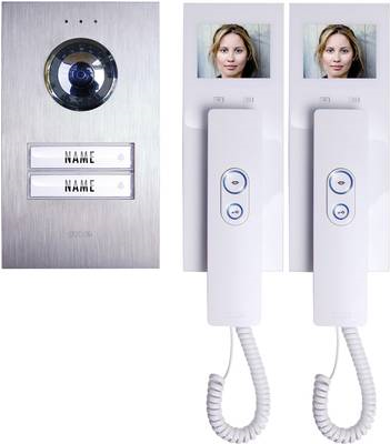 m-e modern-electronics Vistadoor Video-Türsprechanlage Kabelgebunden Komplett-Set 2 Familienhaus Silber, Weiß