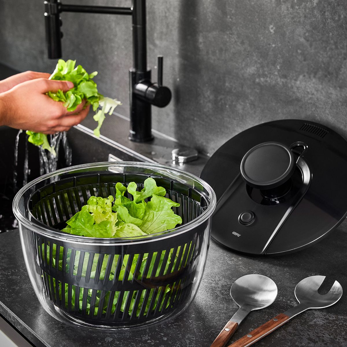 GEFU PUSH IT Salatschleuder 5 l Kunststoff Rund Schwarz