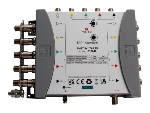 Triax TMST 5x1 TAP Abzweiger 5 Anschlüsse 4 Abzweigungen 4 dB Durchgangsdämpfung 12-30 dB Abzweigdämpfung Grau/Silber