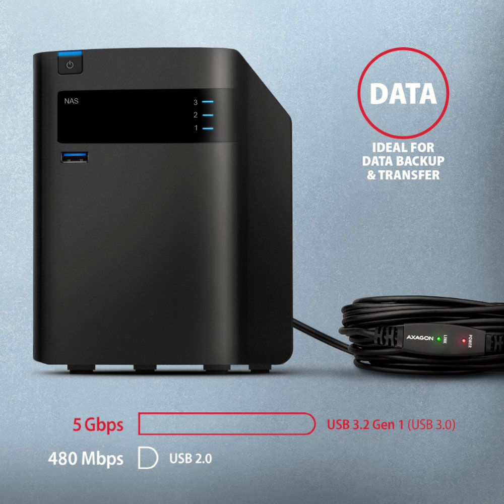 AXAGON ADR-305 USB 3.2 Gen 1 Aktives USB-Verlängerungskabel 5 m Schwarz
