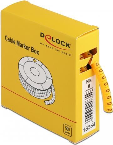 DeLOCK Cable Marker Box, No. 0 - Leitungs- / Kabel-Marker (vorgedruckt) - Gelb (Packung mit 500) (18354)