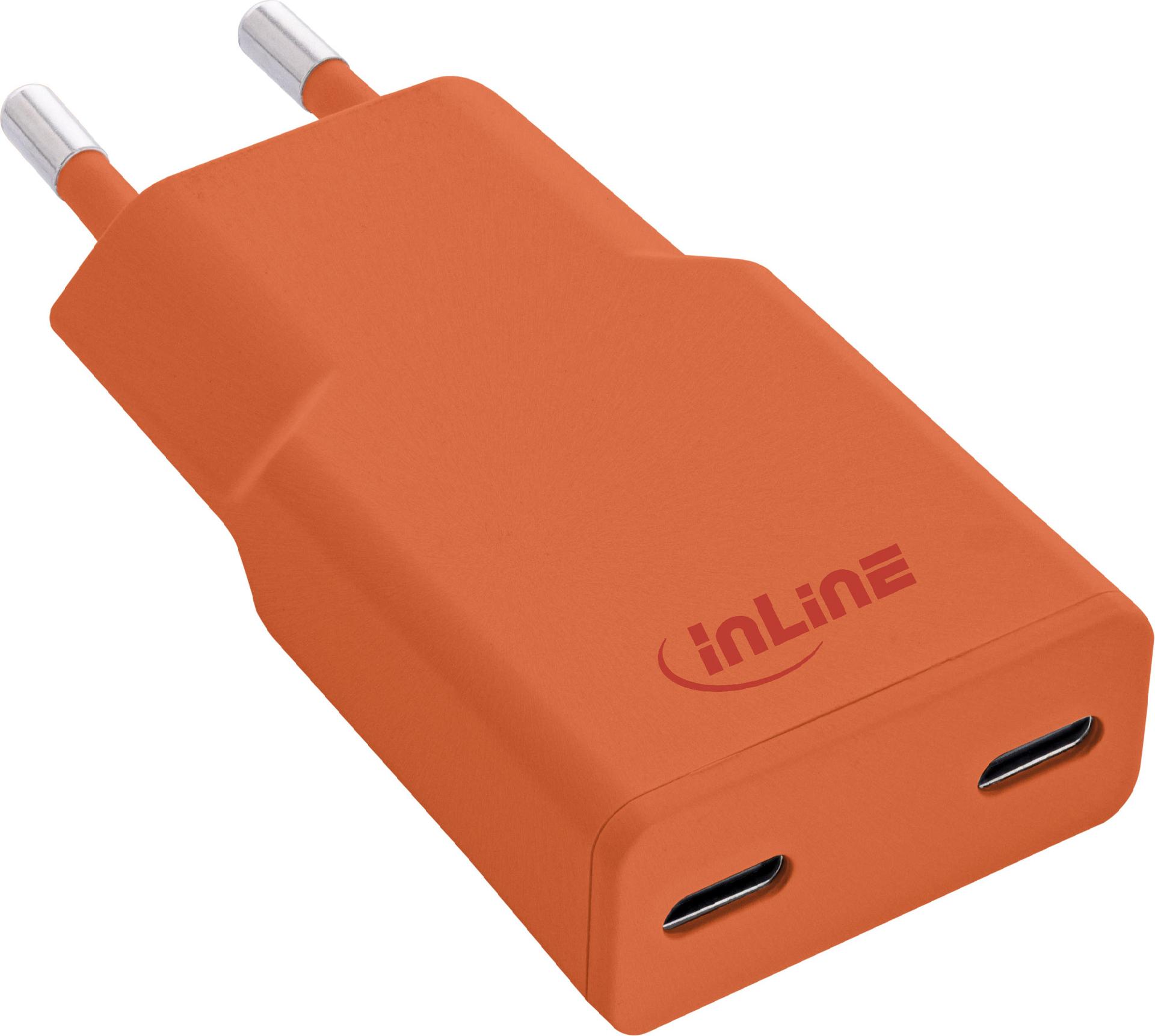 InLine® USB-C Ladegerät, 30W, GaN, Dual USB-C, PD/PPS, Papaya/orange (31590O)