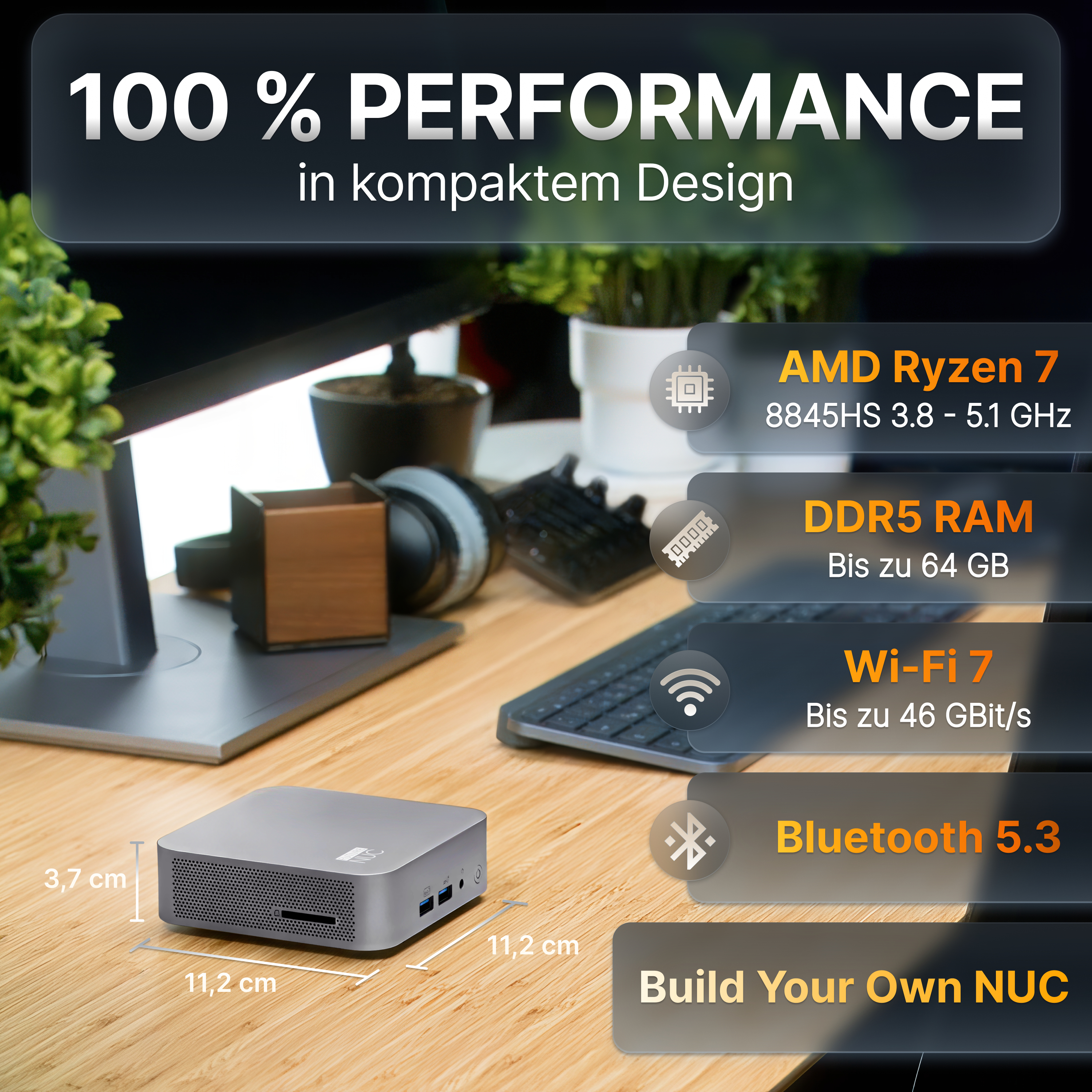 FUTURENUC Ryzen NUC NUCR78L-W11-1T/2x16W7 32 GB RAM 1 TB SSD Windows 11 Pro Grau, Metallisch