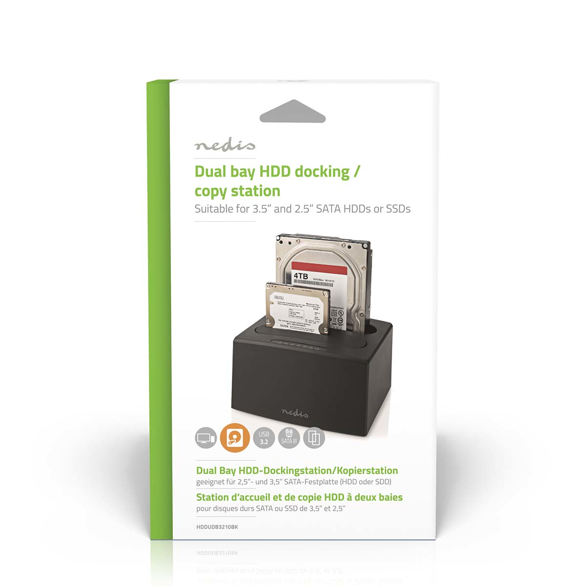Nedis HDDUDB3210BK Dockingstation 2 Festplatten USB 3.2 Gen 1 Schwarz