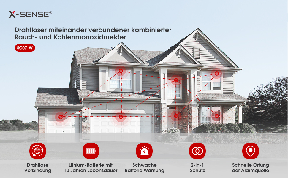 X-Sense SC07-W Rauch- und Kohlenmonoxidmelder Kabellos Weiß