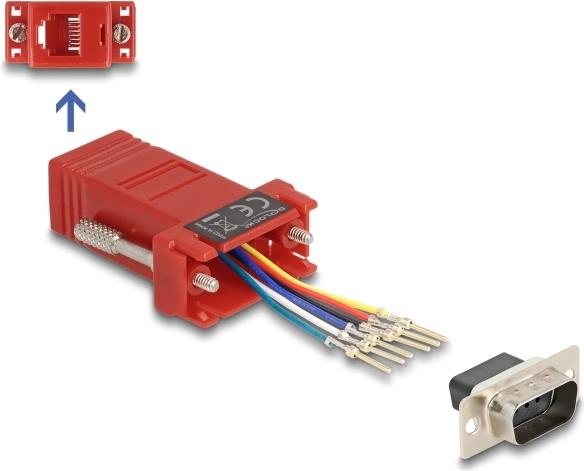 Delock D-Sub 9 Pin Stecker zu RJ12 Buchse Montagesatz rot (67074)