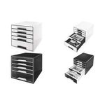 Esselte-Leitz LEITZ Schubladenbox WOW CUBE, 5 Schübe, schwarz/dunkelgrau für Format DIN A4 Maxi, Hochglanz, Schubladen mit Auszugs - 1 Stück (5253-10-95)