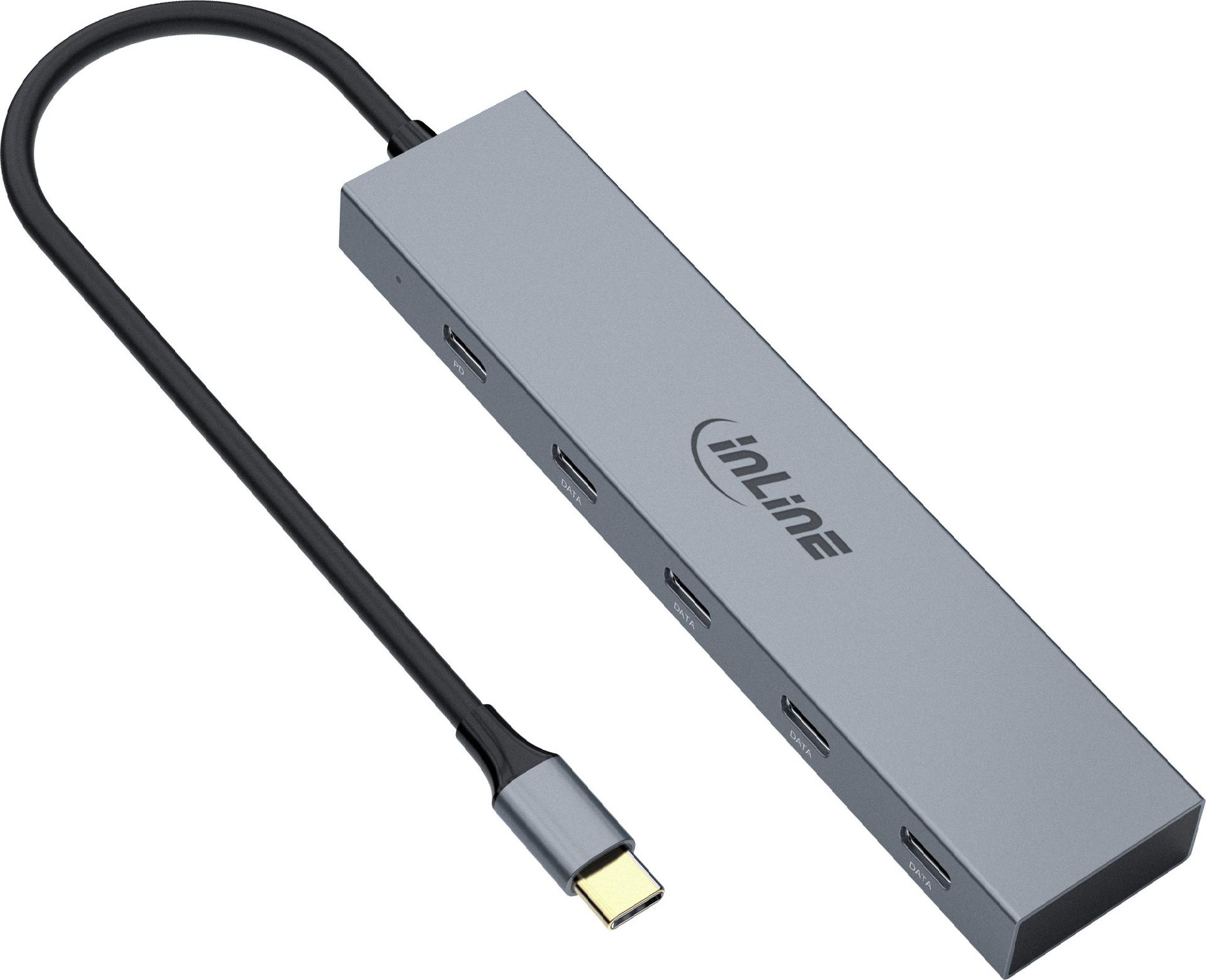 InLine® USB-C Hub, 4x USB-C + Power Delivery 100 W, USB 3.2 Gen.2, grau (35392E)