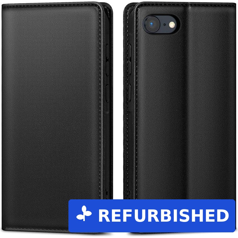 AIMOYU Handyhülle für iPhone SE 2022 Hülle/SE 2020 Hülle,Premium Lederhülle Schutzhülle Tasche für iPhone 7/8 Hülle Wallet Kartenfach Standfunktion Klappbar Flip Case für iPhone SE Hülle,Schwarz (B0DBKQ19K1) (geöffnet)