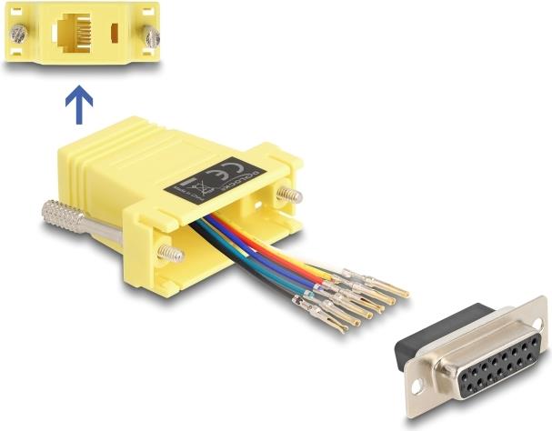 Delock D-Sub 15 Pin Buchse zu RJ12 Montagesatz gelb (67091)