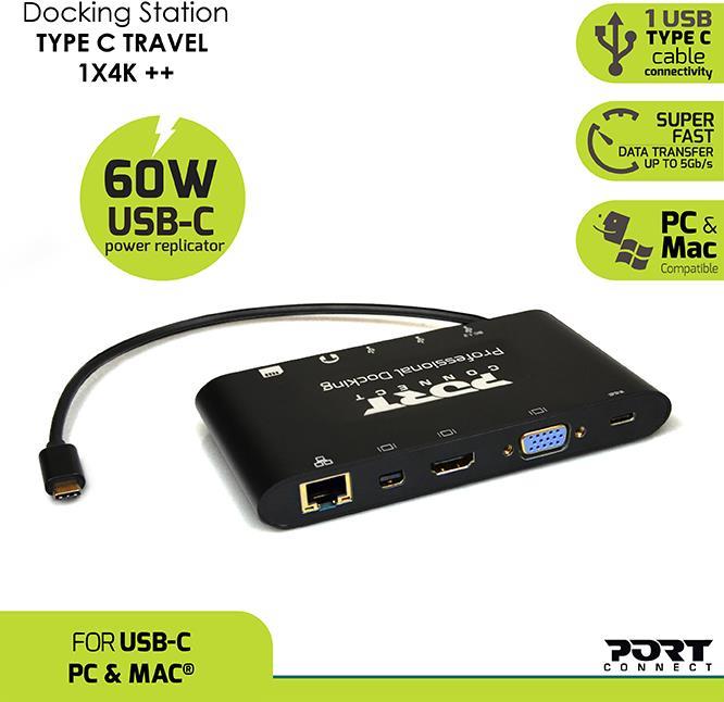 Port Designs PORT connect TRAVEL 1X4K ++ Dockingstation Schwarz