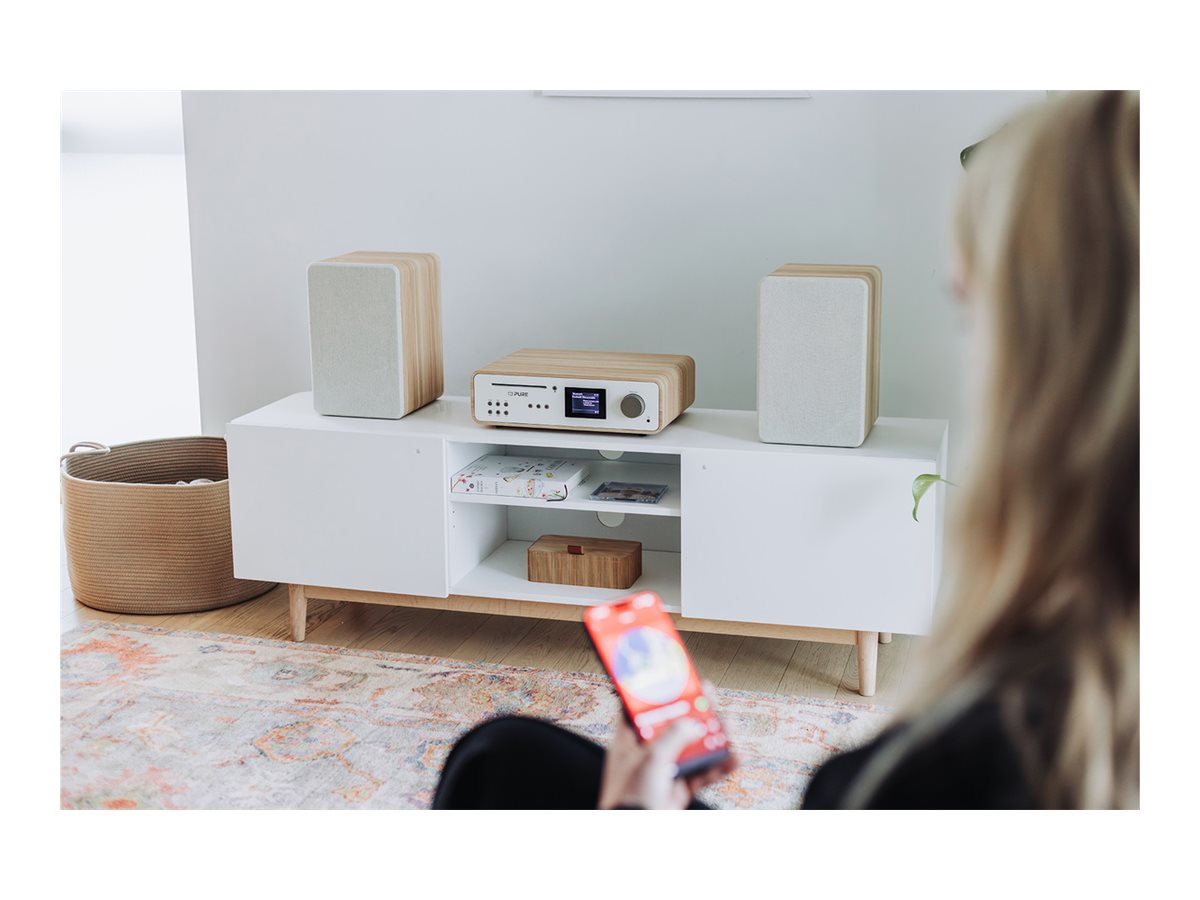 Pure Classic Stereo Audiosystem 100 W DAB+ FM CD Bluetooth WLAN Spotify Cotton White, Oak
