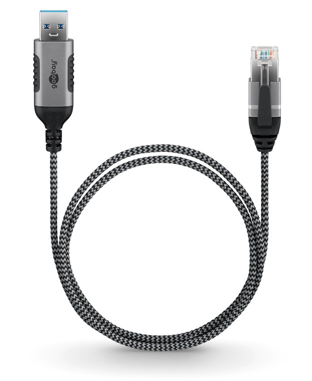 Goobay Ethernet-Kabel USB-A 3.0 auf RJ45 Slim 1,5 m Schwarz, Silber