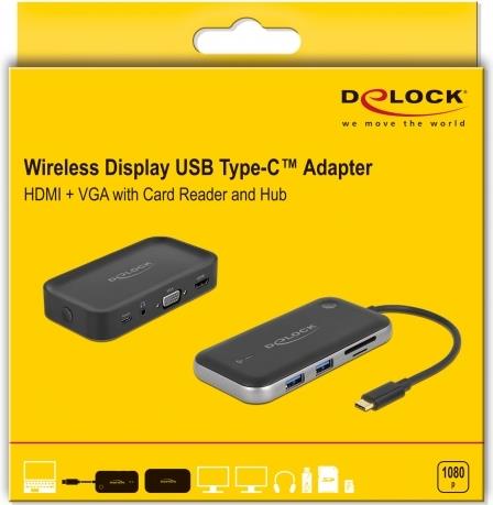 Delock Drahtloser Video-/Audio-/USB-Adapter HDMI, VGA, USB-C, USB 