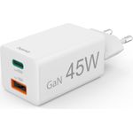 Hama Schnellladegerät, 1x USB-C, 1x USB-A, Mini-Ladegerät, PD, 45 W, Weiß (00125141)