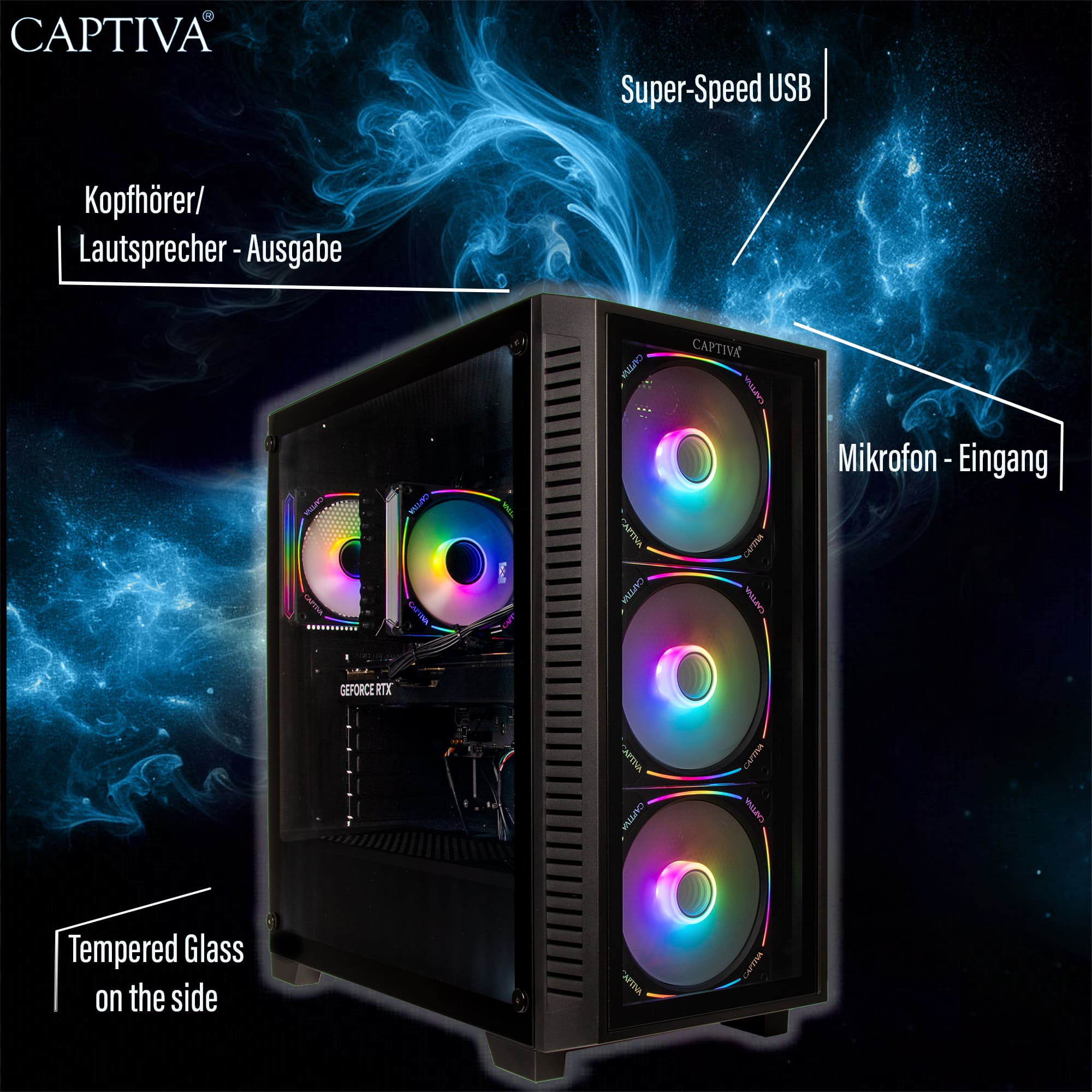 Captiva Advanced Gaming I95-323 Desktop-PC Intel Core i9-14900KF NVIDIA GeForce RTX 5060 32 GB RAM 2 TB SSD Schwarz