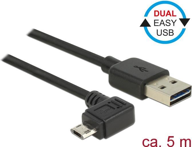 Delock Easy - USB-Kabel - USB (M) umkehrbar bis Micro-USB Typ B (M) links/rechts abgewinkelt, umkehrbar - USB2.0 - 5,0m - Schwarz (85562)