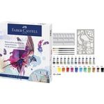 FABER-CASTELL Aquarell Bastelfarben-Set farbsortiert 12 Tuben 5,0 ml Tuben, 4 Synthetik-Pinsel, 1 Schablone und 1 Mischpalette ml (169618)