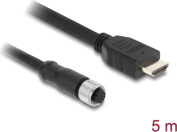 Delock M12 Kabel A-kodiert Buchse zu HDMI Stecker schwarz (81220)