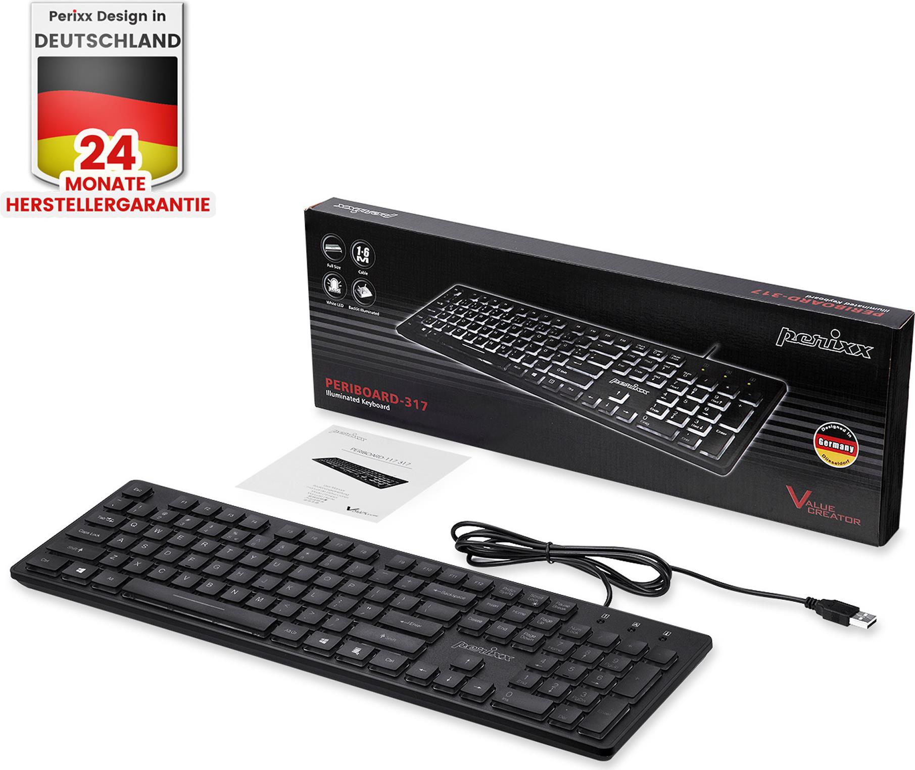 Perixx PERIBOARD-317 USB Tastatur QWERTZ DE Schwarz
