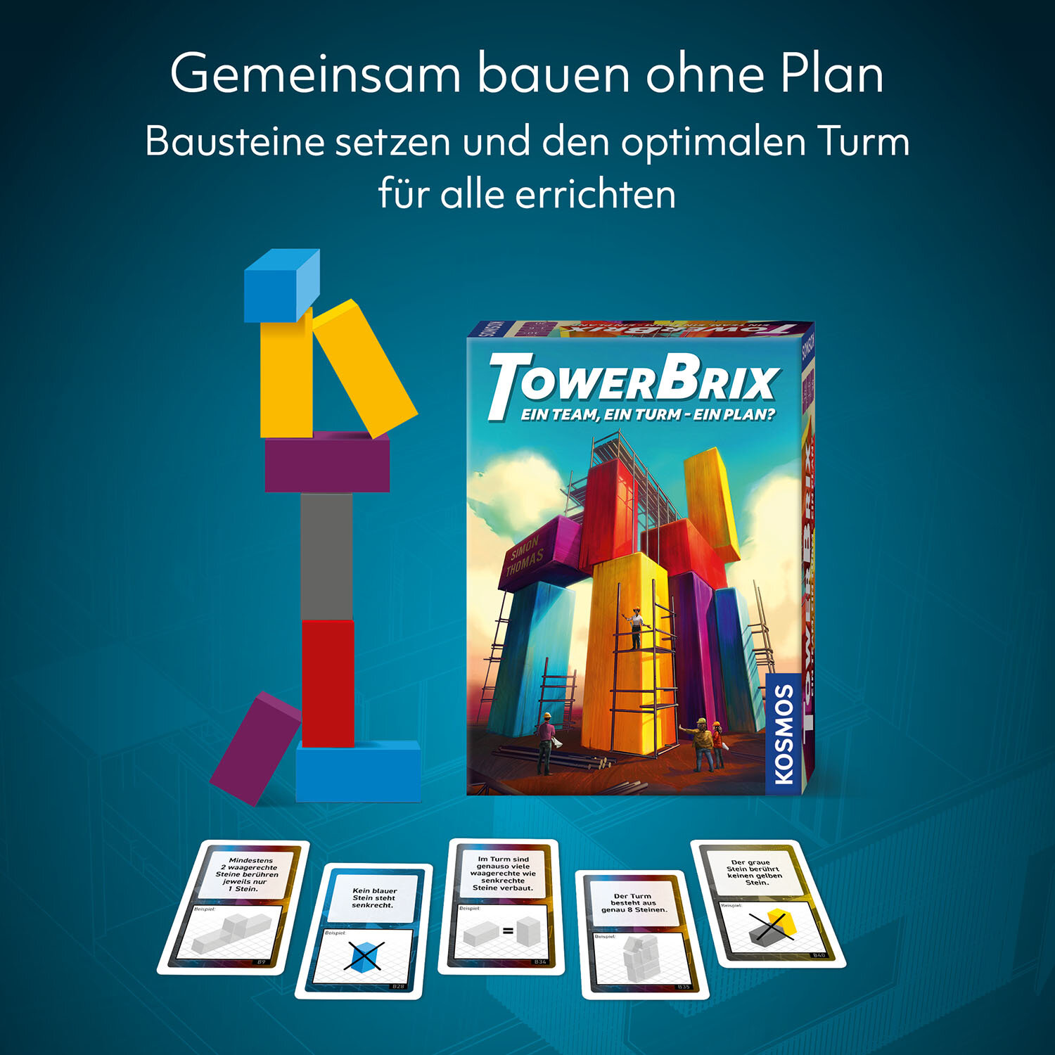 Kosmos TowerBrix – Familienstapelspiel, 1–6 Spieler, ab 10 Jahren, ca. 20 min Spielzeit