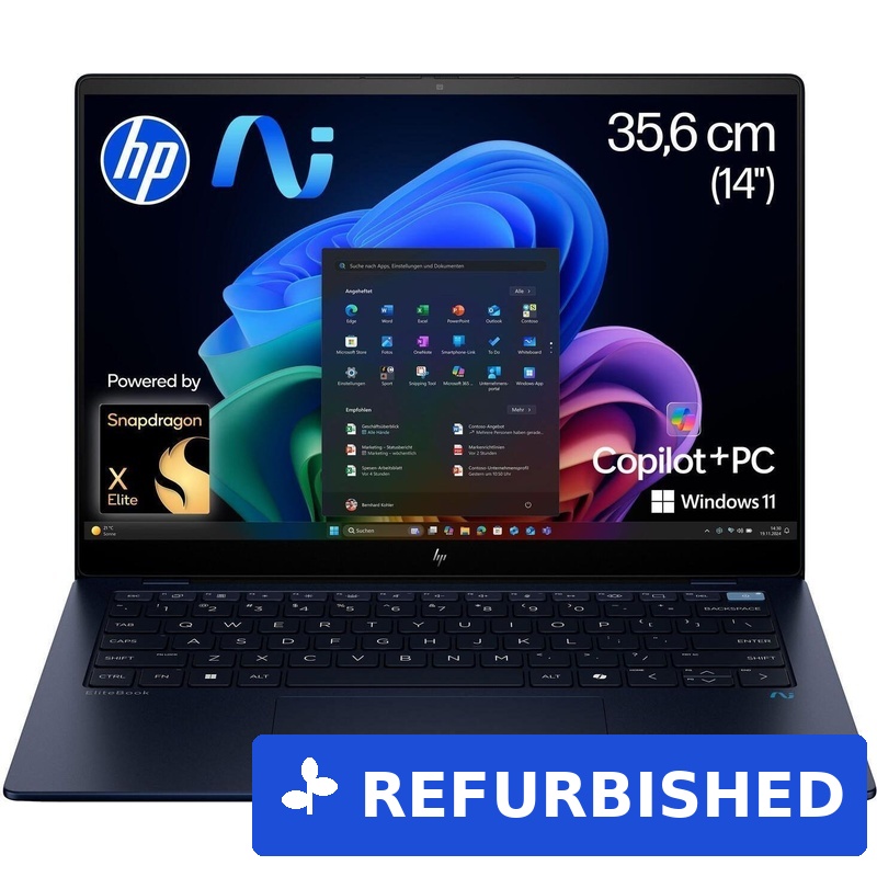 HP EliteBook Ultra G1q KI Laptop Qualcomm Snapdragon X1E-78-100 (14") Touchscreen 2.2K 16 GB LPDDR5x-SDRAM 512 GB SSD Windows 11 Pro Copilot+ PC Blau (A26TMEA#ABD) (geöffnet) (B-Ware)