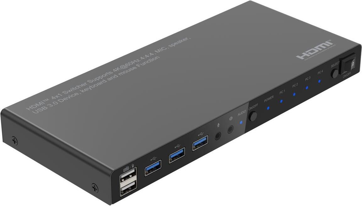 MicroConnect 4Ka60Hz HDMI KVM switch 4x1 4 4 4 USB 3.0 (MC-HDMIKVM0401-USB3-4K)
