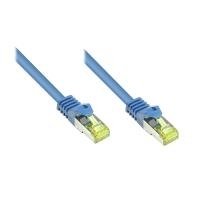 RJ45 Patchkabel mitCat.7 Rohkabel und Rastnasenschutz (RNS®), S/FTP, PiMF, halogenfrei, 600MHz, OFC, blau, 0,15m, Good Connections® (8070R-002B)