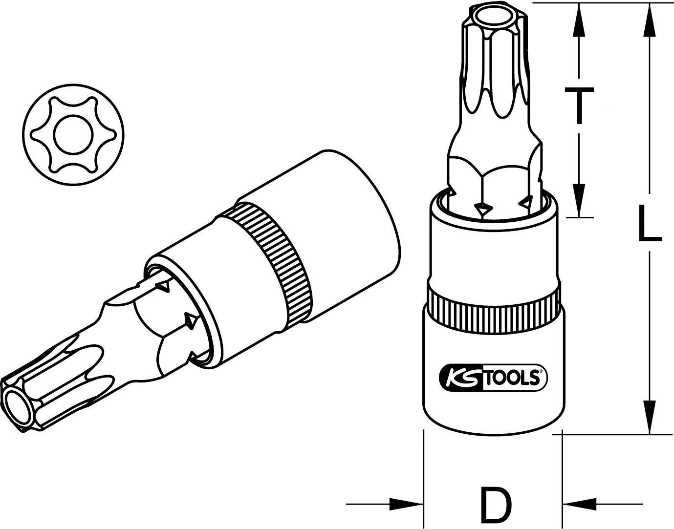 KS TOOLS 1/2" CHROMEplus Bit-Stecknuss TX mit Stirnlochbohrung,TB55 (918.1729)