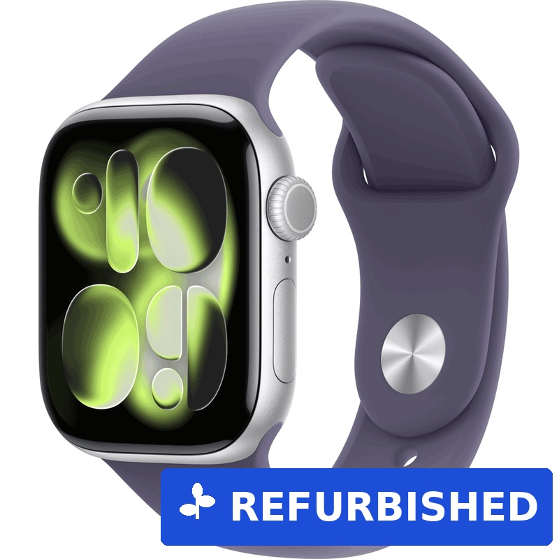 Apple Watch Series 11 GPS + Cellular 42mm Silver Aluminium Case with Purple Fog Sport Band - S/M (MF8H4ZR/A) (geöffnet)