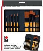 Marabu Pinselmappe, bestückt mit 10 Acrylpinseln stabiles Etui mit Reißverschluss, universelle Pinsel - 1 Stück (1628000000002)