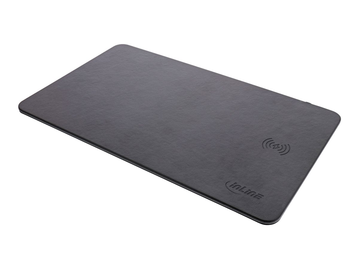 InLine Mauspad mit Wireless Charging (Qi), 10 W, Kunstleder, 370x225x7mm, Schwarz
