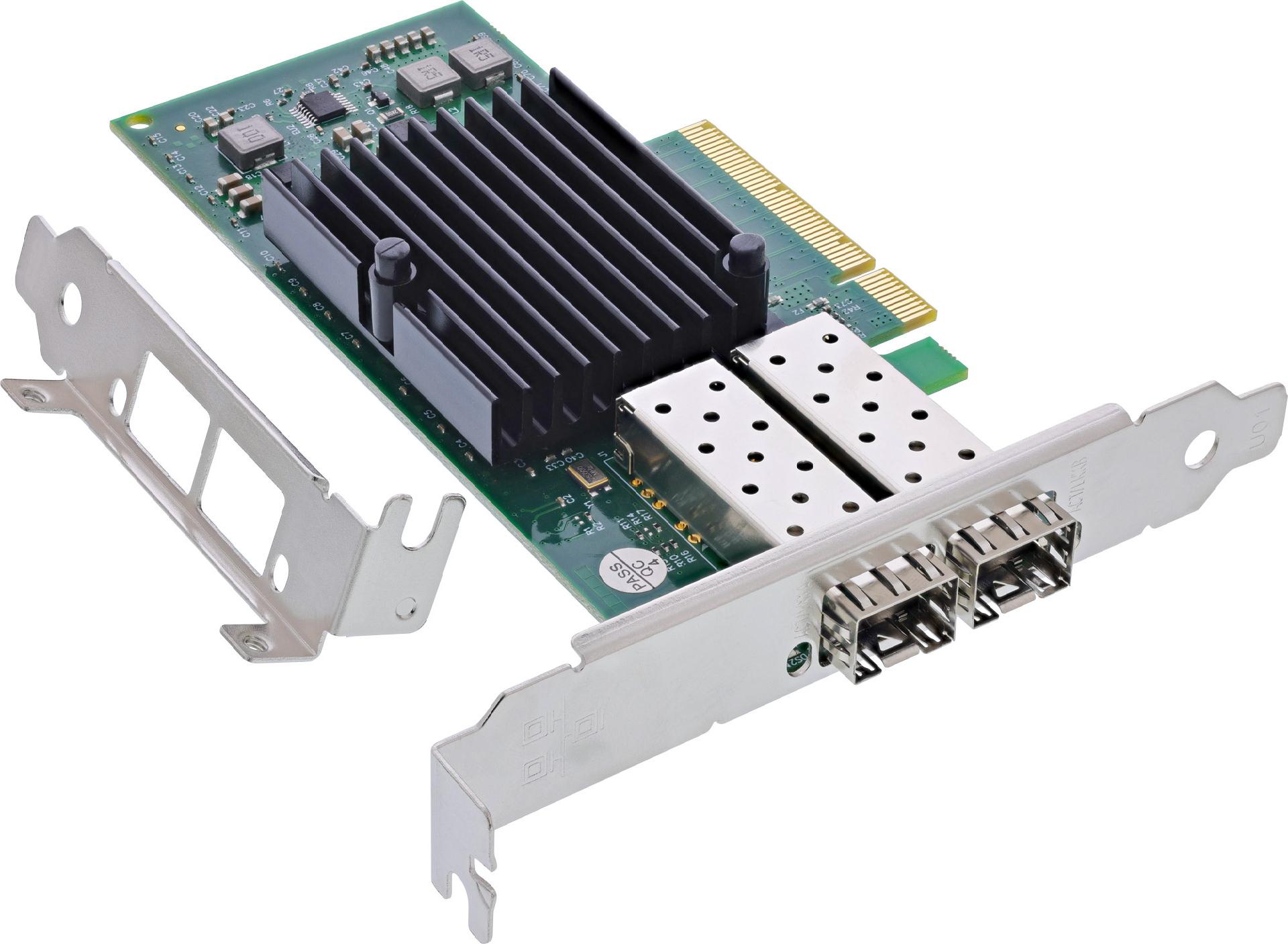 InLine Dual 10-Gigabit Netzwerkkarte 2x SFP+ PCIe 2.0 x8 Low-Profile Grün, Silber
