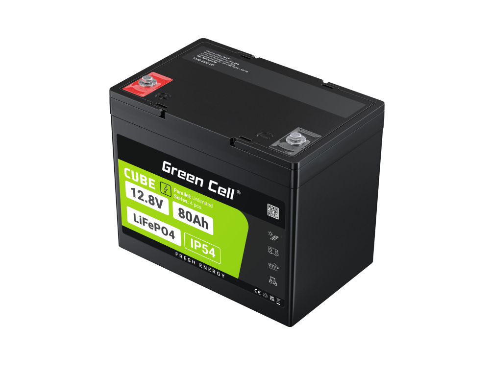 Green Cell CUBE LiFePO4 USV-Akku 12,8 V 80 Ah Schraubkontakt Schwarz/Grün