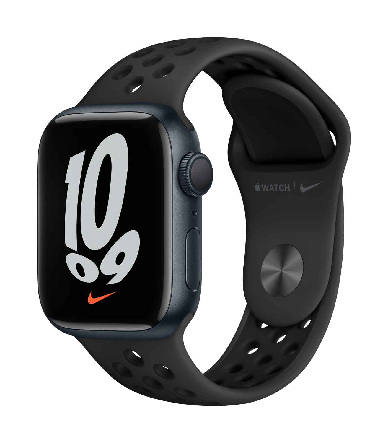Apple Watch S7 Nike Aluminium 41mm Mitternacht Sportarmband anthrazit/schwarz 41 mm Aluminiumgehäuse Mitternacht, Nike Sportarmband anthrazit /schwarz. Armband 140-210 mm Umfang. (MKN43FD/A)