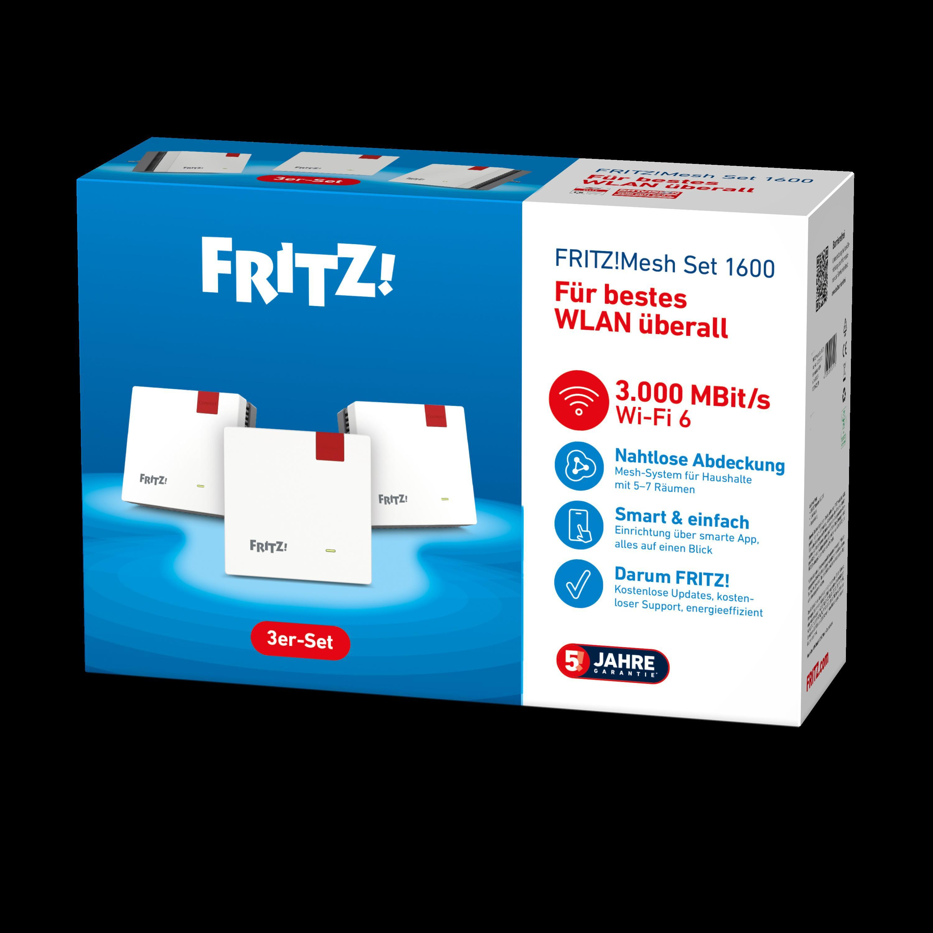 FRITZ! Mesh Set 1600 3-Pack Wi-Fi 6 3000 Mbit/s Rot, Weiß