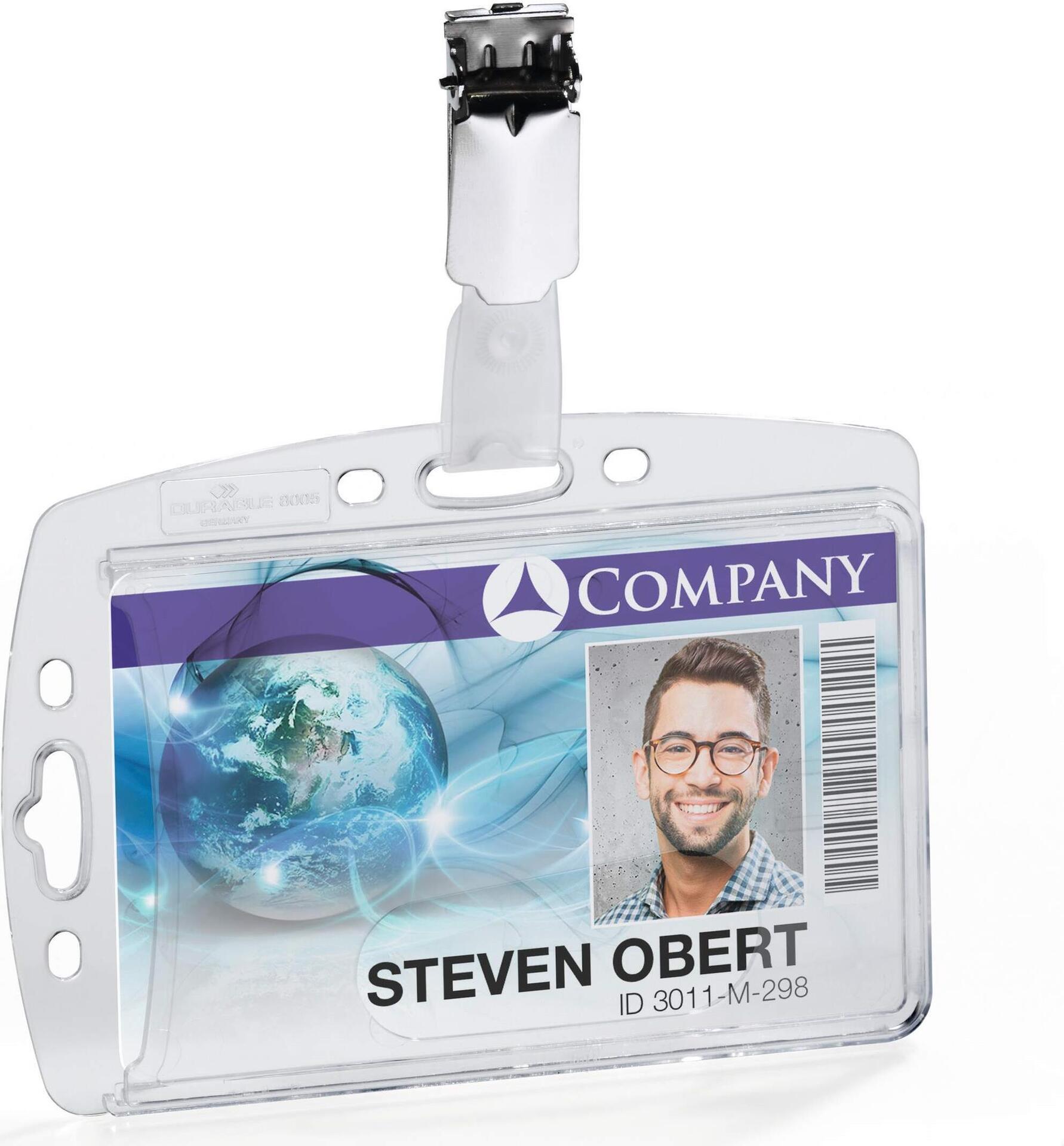 DURABLE HARTBOX Ausweishalter mit Clip Transparent 85 x 54 mm