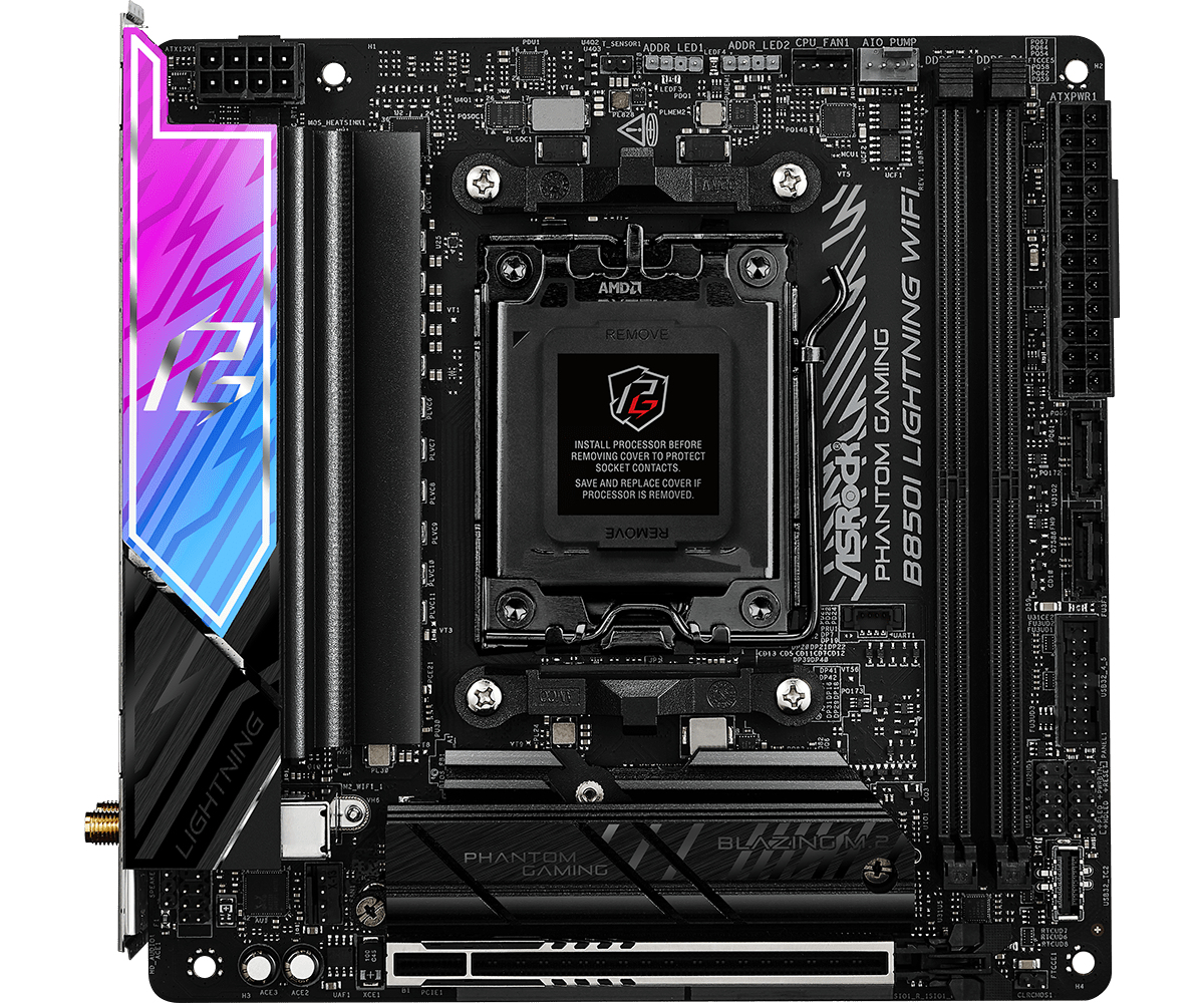 ASRock Phantom Gaming B850I Lightning WiFi Mainboard Mini-ITX Sockel AM5 AMD B850 DDR5 bis 128 GB RAM WiFi 6E Schwarz