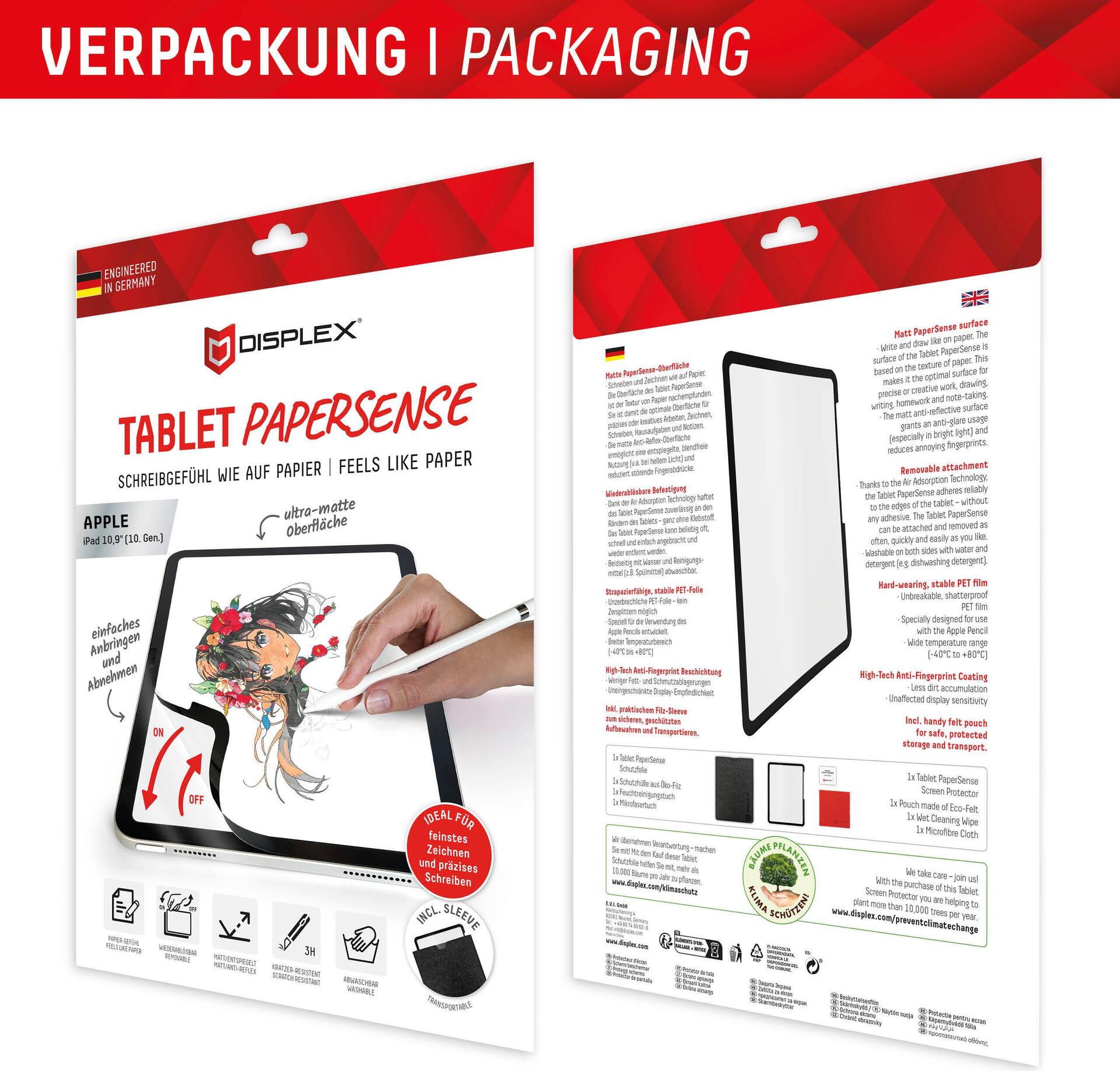 DISPLEX Tablet Papersense Schreib- und Zeichenfolie für iPad 10,9" (10. Gen.) Schwarz