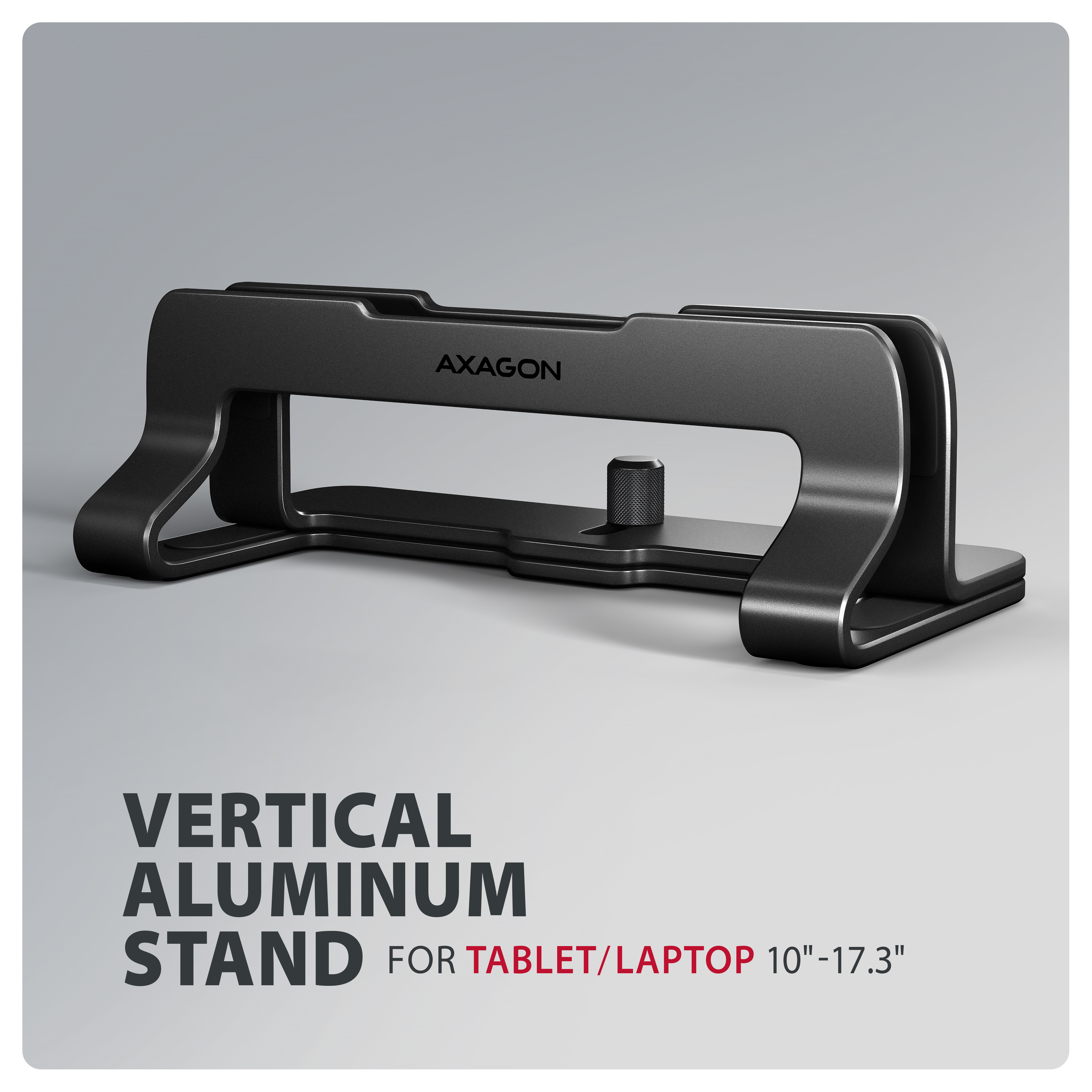 AXAGON STND-VB Vertikaler Laptop-Ständer Aluminium einstellbare Breite 10"–17.3" Schwarz