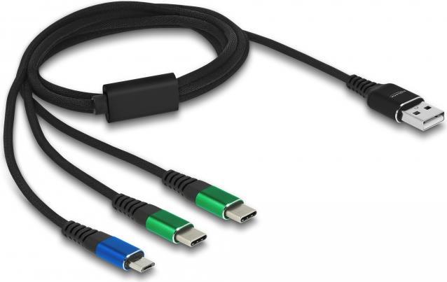 Delock USB-Kabel USB (nur Strom) (M) zu Mikro-USB Typ B (nur Strom), USB-C (nur Spannung) (M) 3 A (87882)