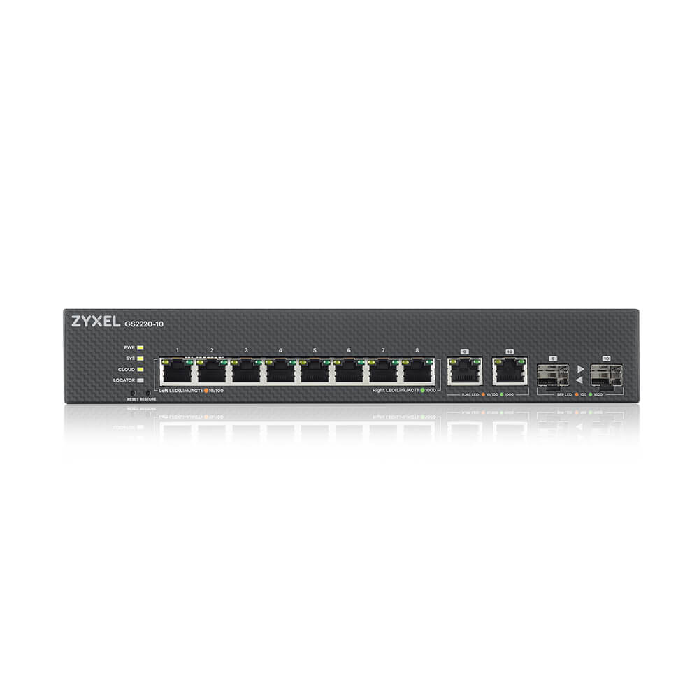 Zyxel GS2220-10 Managed Switch 8 Ports + 2x Combo Gigabit SFP Schwarz