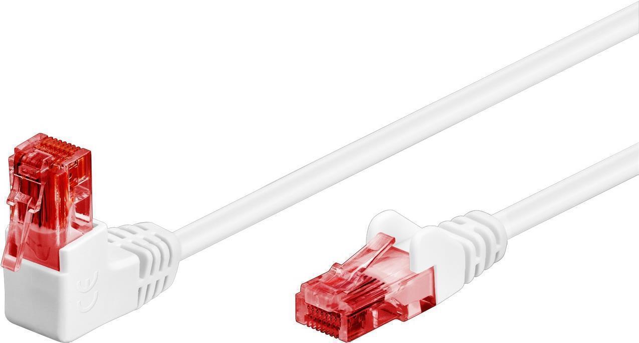 Goobay CAT 6 Patchkabel 1x 90° gewinkelt, U/UTP, Weiß, 5 m - Rastnase oben, CCA Kupfergemisch (51525)