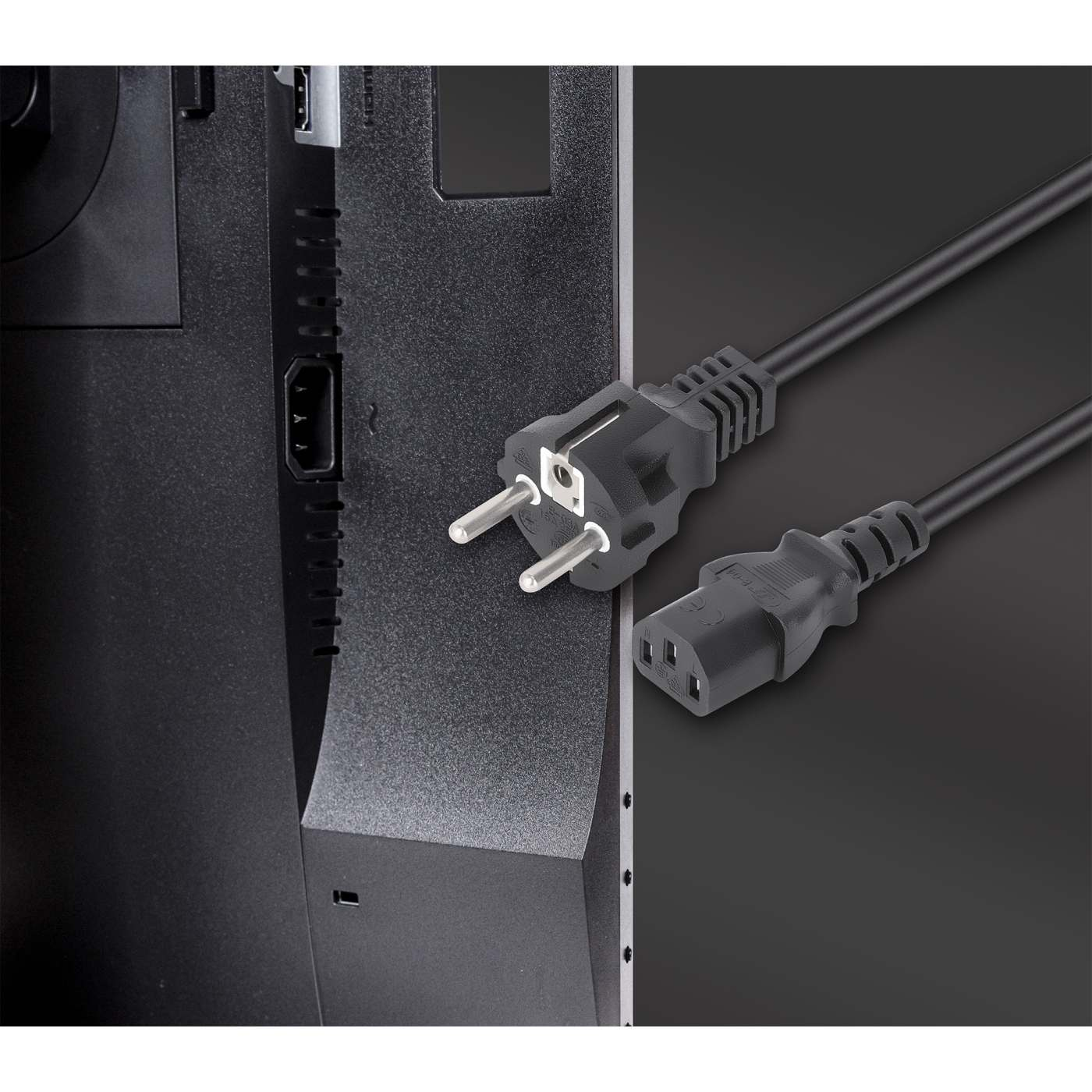 Manhattan Stromkabel Schutzkontakt CEE 7/7 auf Kaltgeräte IEC C13 H05VV-F 3G 1,0 mm² 5 m Schwarz